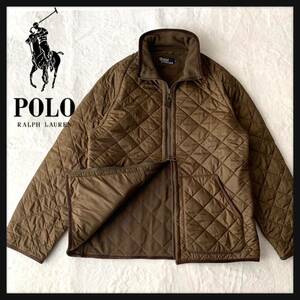 【希少】Polo by Ralph Lauren ポロ ラルフローレン キルティング ジャケット レザーパイピング 裏地フリース XL / ポーラーキルト