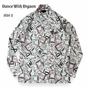 美品 Dance With Dragon 長袖 モックネック シャツ レシート柄 総柄 白 ホワイト ダンスウィズドラゴン GOLF ゴルフ メンズ ウェア 2