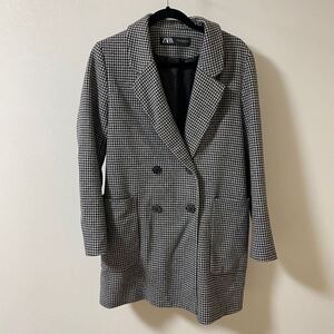 【ZARA】ロングコート 千鳥柄 Mサイズ　レディース アウター (O13)