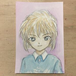 手描きイラスト 原画 灰原哀 名探偵コナン 水彩 ハガキ 【あおきしずか】