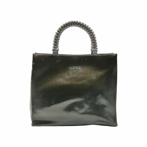 最終出品 最終処分 LOEWE ロエベ パテント レザー メタルハンド ハンドバッグ パーティーバッグ メタルブラック系 黒系