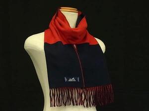 1円 ■極美品■ HERMES エルメス カシミヤ100％ フリンジ マフラー ストール 防寒具 メンズ レディース レッド系×ネイビー系 FC3693