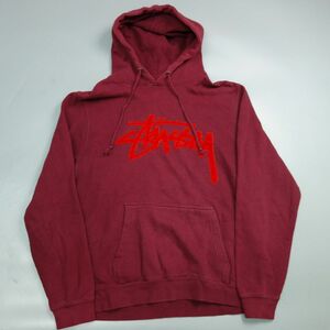 00s Y2K STUSSY ステューシー ロゴパッチ スウェット パーカー バーガンディ メンズ M アメリカ古着