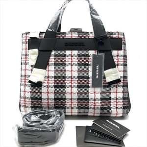 展示品 DIESEL ディーゼル キャンバス レザー チェック 2WAY ハンド ショルダー バッグ ホワイト k2210