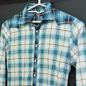 古着●トルネードマート 長袖シャツ ブルー ホワイト チェック M 袖まくり用のストラップあり