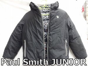 X4J080◆ ポールスミス ジュニア Paul Smith JUNIOR ブラック＆ドット柄 フード付き リバーシブル ダウン 8A （120㎝相当）キッズ 子供服