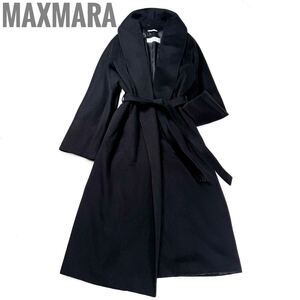 【極美品】MaxMara マックスマーラ 最高級白タグ ガウンコート ベルテッドコート キャメル100% ブラック 黒