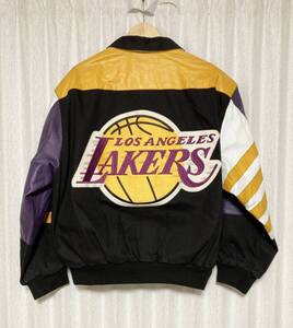 美品☆[90s JH DESIGN] NBA LAKERS レザー切替 バーシティジャケット スタジャン XL 90年代 レイカーズ ジェフハミルトン