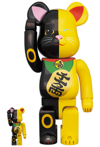 送料無料 新品 BE@RBRICK ベアブリック MEDICOM TOY スカイツリー BE@RBRICK 招き猫 黒×黄 100％ & 400％ メディコム・トイ