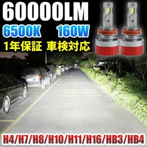 【安心1年保証】12V/24V車対応 LED ヘッドライト フォグランプ バルブ 60000LM 160W 車検対応 6500K H4 H7 H8 H10 H11 H16 HB3 HB4 LF-200