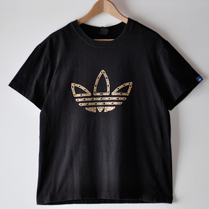 希少 adidas アディダス ゴールドチェーン トレフォイル ロゴ Tシャツ ブラック 黒 ゴールドプリント サイズM