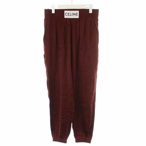 セリーヌ CELINE サテン ボクシングパンツ SATIN BOXING PANTS ジョガーパンツ ロング ロゴ 38 11号 L ボルドー /YI20 レディース