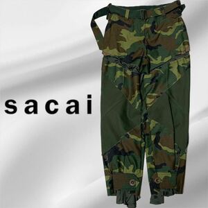 18SS サカイ sacai パッチワーク 再構築 裁ち切りデザイン クロップドパンツ 迷彩 size:1 レディース