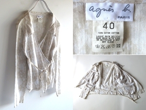 希少 ビンテージ agnes b. アニエスベー フラワー柄 花柄 コットンガーゼ カシュクール シャツ ブラウス 40 ライトベージュ ネコポス対応