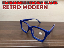 おしゃれ　レトロ　モダン　ポップ　老眼鏡　度数2.0　丸メガネ　ブルー　リーディンググラス　シニアグラス