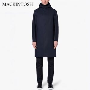 【現行】 MACKINTOSH マッキントッシュ CHRYSTON コットンゴム引き フーデッドコート ステンカラー ライナー付き 英国製 メンズ ネイビー