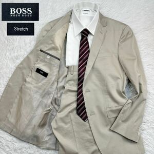 【春夏素材◎極美品Lサイズ!!!】 HUGO BOSS ヒューゴボス セットアップ スーツ コットン 高級 stretch ベージュ メンズ 2B