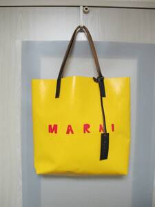 MARNI マルニ PVC ショッピングバッグ レザーハンドル マルニロゴ イエロー＆ベージュ