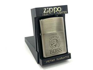 【ジャンク品】ZIPPO/ジッポー SUNTORY BOSS/サントリーボス COFFEE/コーヒー オイルライター シルバーカラー 喫煙具 タバコ (50667TS3)