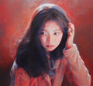 浅村理江、「madder red」、希少画集・額装画、日本製・新品額縁にて額装致します、状態良好、日本人画家、美人