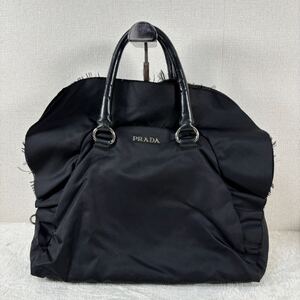  1円 PRADA プラダ フリル トートバッグ ハンドバッグ 黒 ブラック テスートナイロン ポコノ レディース 白タグ