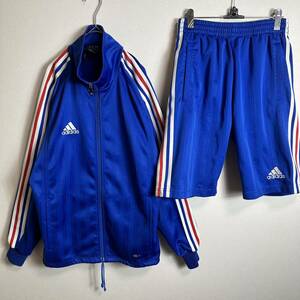 adidas アディダス　ジャージ上下セットアップ　Mサイズ　ハーフパンツ　半ズボン　00s 青 ブルー トラックジャケット半ズボン　ビッグロゴ