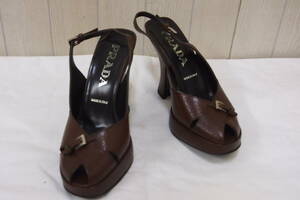 中古品☆ＰＲＡＤＡ☆本革サンダル☆ブラウン☆３４　１／２☆ヒール１１ｃｍ☆２０５Ｓ４－Ｆ１０２２９