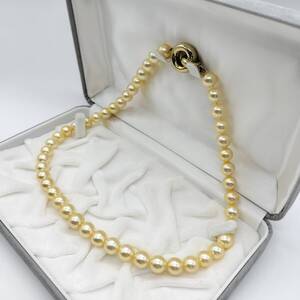 【テリ抜群】アコヤ あこや ゴールデン パール ネックレス 8.5mm〜9mm 45cm K14 585 刻印 46.1g 本真珠 akoya pearl jewelry necklace 大珠