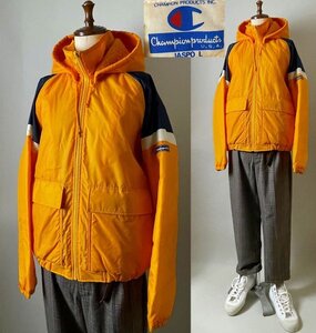 ★希少 日本製 80s～90s ビンテージ K-TY721 ゴールドウィン期 チャンピオン Champion 中綿ダウン 裏ボア ナイロン ジャケット パーカー L