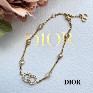 ☆ Christian Dior Clair D Lune ディオール ロゴ ブレスレット クレール ディー リュヌ GP ラインストーン ゴールド バングル S4091502