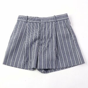 極美品 クリスチャンディオール 051P48A1237 裏地シルク100％ ストライプ柄 キュロット/ショートパンツ 紺 灰色 42 伊製 正規品 レディース