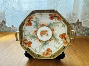 R.C Nippon オールドノリタケ Noritake 八角 皿 オルタゴナル プレート 花柄 中皿 約14cm アンティーク品