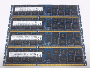 メモリ サーバーパソコン用 低電圧 1.35V SK hynix PC3L-12800R(DDR3L-1600R) ECC Registered 16GBx4枚 合計64 GB 起動確認済みです