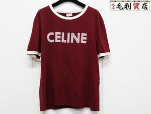 セリーヌ CELINE 23AW フロントロゴプリント ルーズ半袖Tシャツ 2X49I671Q ワインレッド サイズXL 【中古】 Tシャツ