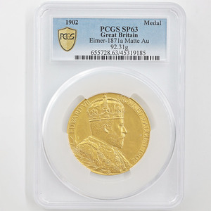 1902 英国 エドワード7世 戴冠式記念 金メダル PCGS SP 63 MATTE 準最高鑑定 未使用品 元箱付