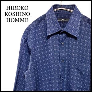 HIROKO KOSHINO HOMMEヒロココシノ シャツ 長袖 レギュラーカラー 光沢 紺 ツルツル M