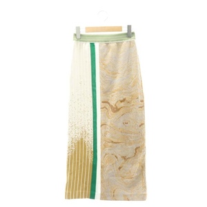 未使用品 マメクロゴウチ 22SS Marble Jacquard Knitted Skirt スカート ロング タイト 1 白 ベージュ 緑 MM22PS-KN731 レディース