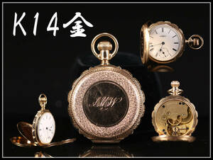 【秀】ZB587 ウォルサム waltham WARRANTED 【K14金】 金無垢 手巻き 懐中時計 重57g／稼働美品！ｒ