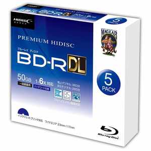 送料無料メール便 BD-R DL 録画用 50GB 5枚入り スリムケース付き インクジェットプリンター対応 HIDISC HDVBR50RP5SC/1038ｘ２個セット/卸