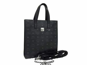 1円 ■美品■ MCM エムシーエム モノグラム ヴィセトス柄 レザー 2WAY クロスボディ ハンドバッグ ショルダーバッグ ブラック系 FF2755