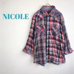 NICOLE ニコル チェックシャツ 可愛い 46　青　赤　ブルー　レッド