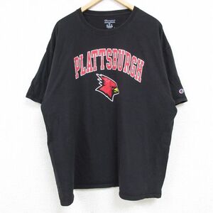 XL/古着 チャンピオン Champion 半袖 ブランド Tシャツ メンズ プラッツバーグ 大きいサイズ クルーネック 黒 ブラック 24ju