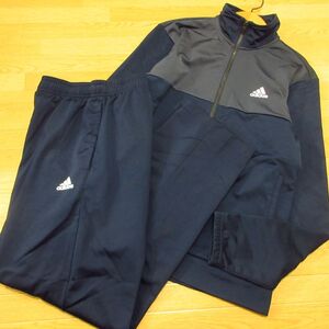 ◎美品！L 上下セット！adidas アディダス◆セットアップ 厚手 裏起毛 ジャージ ジャケット&パンツ 防寒 秋冬！◆メンズ 紺◆BA1306