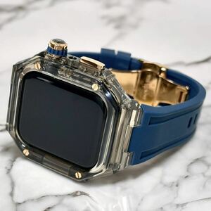 BCN★クリアブラック ネイビー★アップルウォッチバンド ラバーベルト カバー　Apple Watch クリア ケース 40mm 41mm 44mm 45mm Dバックル