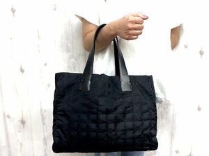 極美品 CHANEL シャネル ニュートラベルライン トートバッグ ハンドバッグ バッグ ナイロンキャンバス×レザー 黒 A4収納可 73100