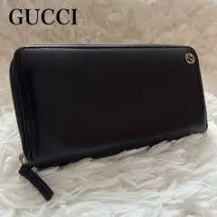 【美品】GUCCI 長財布 ラウンドファスナー インターロッキング レザー  黒