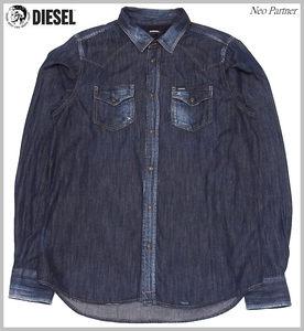 即決 極美品 DIESEL ディーゼル NEW-SONORA 0678B ヴィンテージ加工 ウエスタン インディゴ デニムシャツ L メンズ 正規品