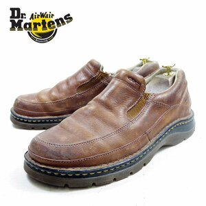 UK9　28cm相当　Dr.Martens　ドクターマーチン　スリッポン　レザーシューズ　サイドゴア　ステッチ　ブラウン/24.6.6/P986