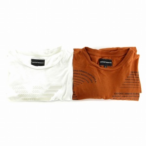 エンポリオアルマーニ EMPORIO ARMANI Tシャツ カットソー 2点セット まとめ売り ロンT 半袖 長袖 クルーネック 10A 142 白 茶