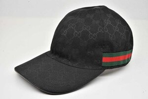 グッチ GUCCI GGキャンバス キャップ 帽子 Sサイズ コットン ブラック ウェブライン 200035【正規品】